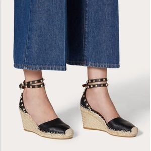 Valentino Rockstud Double Espadrille Wedge Pumps